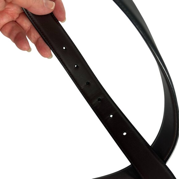 Faux Leather Dress Belt Silver Tone Buckle Reversible Brown Black Mens 32/34 - Picture 8 of 10